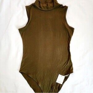 MANGOPOP Women's Army Green Mock Turtleneck Sleeveless Tank/ Bodysuit Size: S